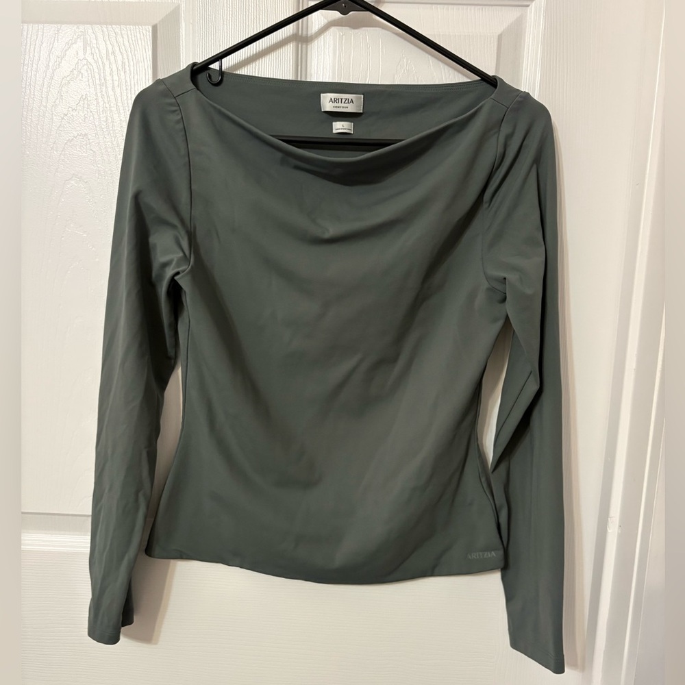Aritzia Long-Sleeve Boatneck Top in Moss Green